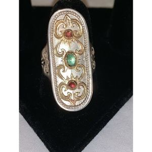 P. Galatis Sterling 14K Gold Ruby Emerald Ring